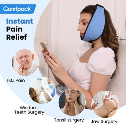 Comfpack Face Ice Pack Wrap for TMJ Relief with 4 Reusable Hot Cold Gel Packs, Wisdom Teeth Ice Pack Head Wrap for Tonsillectomy, Tooth Extraction & Teeth Removed, Oral Surgery, Cosmetic Injection