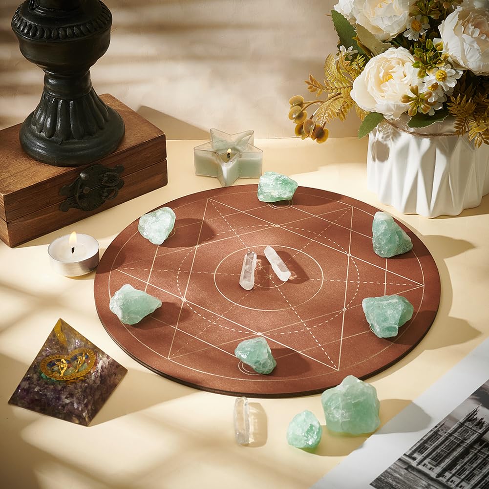 FINGERINSPIRE 10 inches Diameter Wooden Crystal Grid Board Round Sacred Geometry Energy Grids Board Metatron's Cube Crystal Grid Plate for Witchcraft Wiccan Altar Ritual Sacred Space Decor