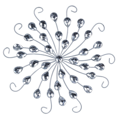 hogardeck Metal Flower Wall Decor, 11" Silver Metal Jeweled Wall Art Bling Crystal Home Décor, Sun Star Burst Rhinestone Wall Hanging Diamond Accents for for Indoor, Outdoor, Living Room, Bedroom