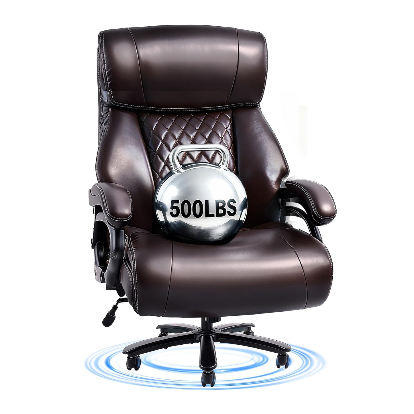FLEXISPOT 500lbs Big and Tall Office Chair for Heavy People, Heavy Duty Computer Chair with Stable Arms Adjustable Lumbar Support Metal Base, Desk Chairs for Home Office Gaming Working, Leather, Brown