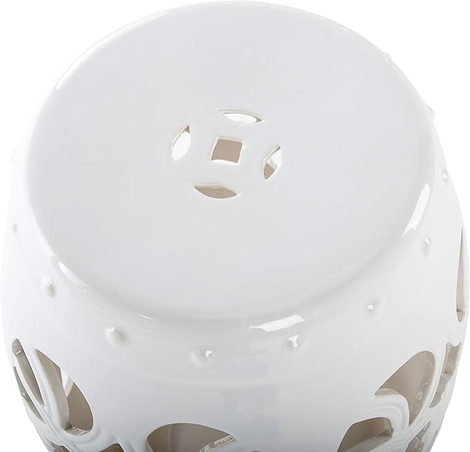 Safavieh Castle Gardens Collection Imperial Vine Antique White Glazed Ceramic Garden Stool