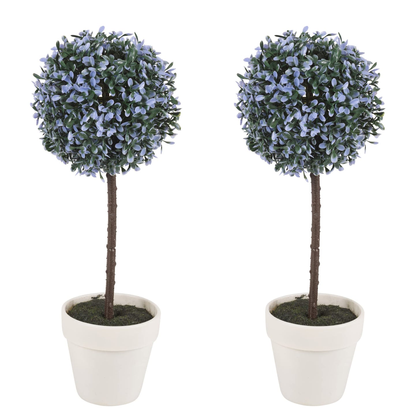 URBNLIVING Artificial Topiary Ball Box Tree Plant Set of 2 with Pot, 42 cm Large, Blue