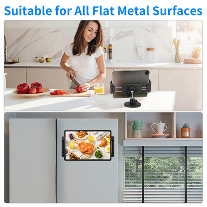 joaoxoko Strong Magnetic Tablet Mount, 360° Swivel Stand for Kitchen/Office/Gym, Universal Holder Compatible with 4.7-12.9" iPad, No-Slip Metal Surface Mount (1)