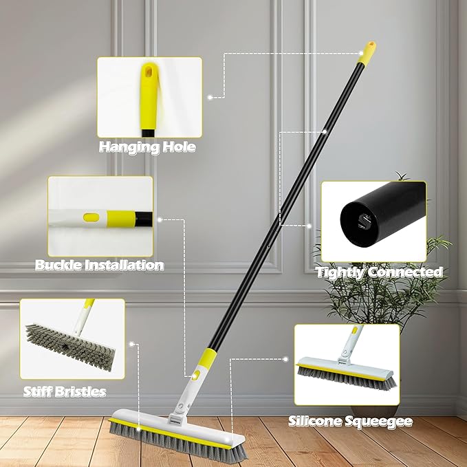 Floor Scrub Brush with 180° Rotating 50" Long Handle