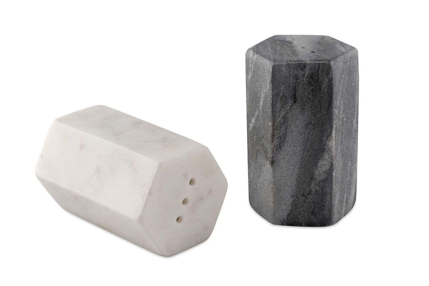 GoCraft Salt and Pepper Shakers Set | Handcrafted White & Black Marble Spice Shakers for Kitchen & Dining Table | Elegant Seasoning Dispenser | Heavy & Durable Stone Salt Pepper Holders (weighs 1 lbs)