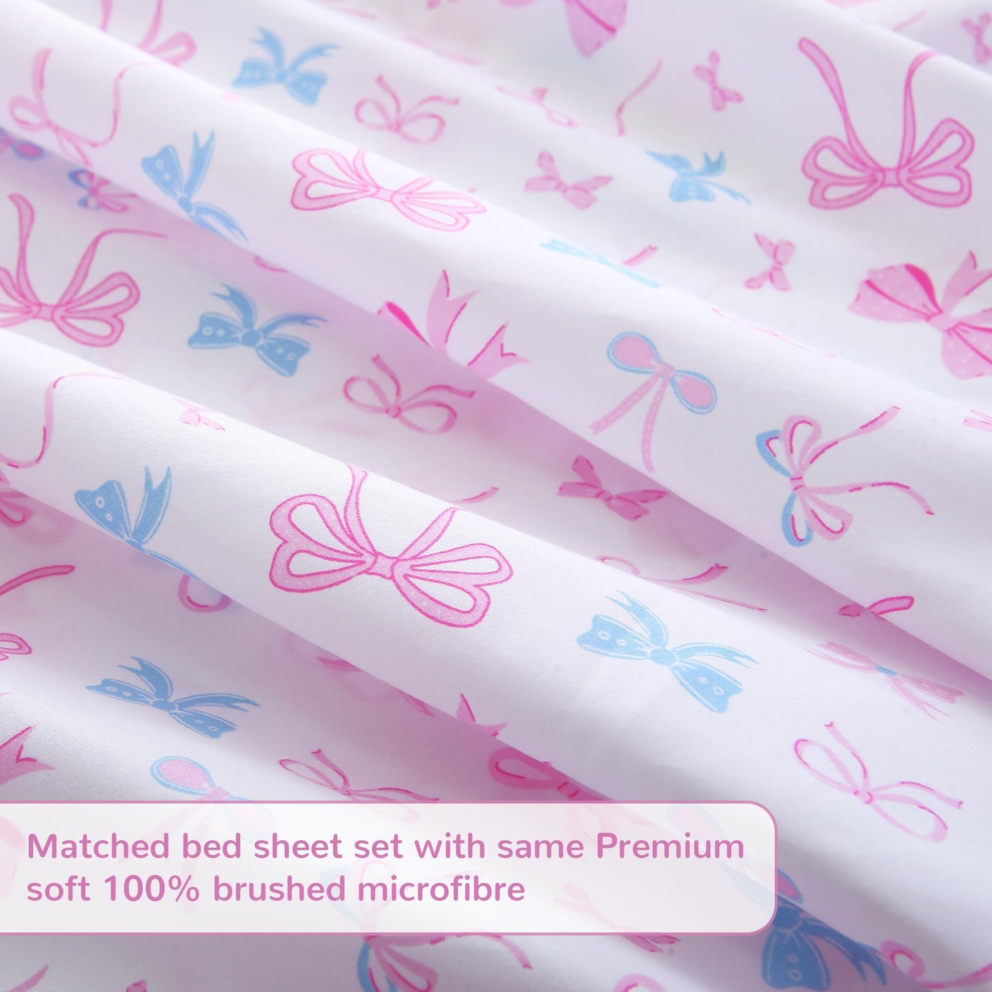 Softan Kids Bed Sheet Set, Girls Full Size Kids Sheets, Microfiber Fitted Sheet and Pillowcase, Breathable and Silky Soft, 4 Piece Colourful Bowknot Printed Full Bed Sheet