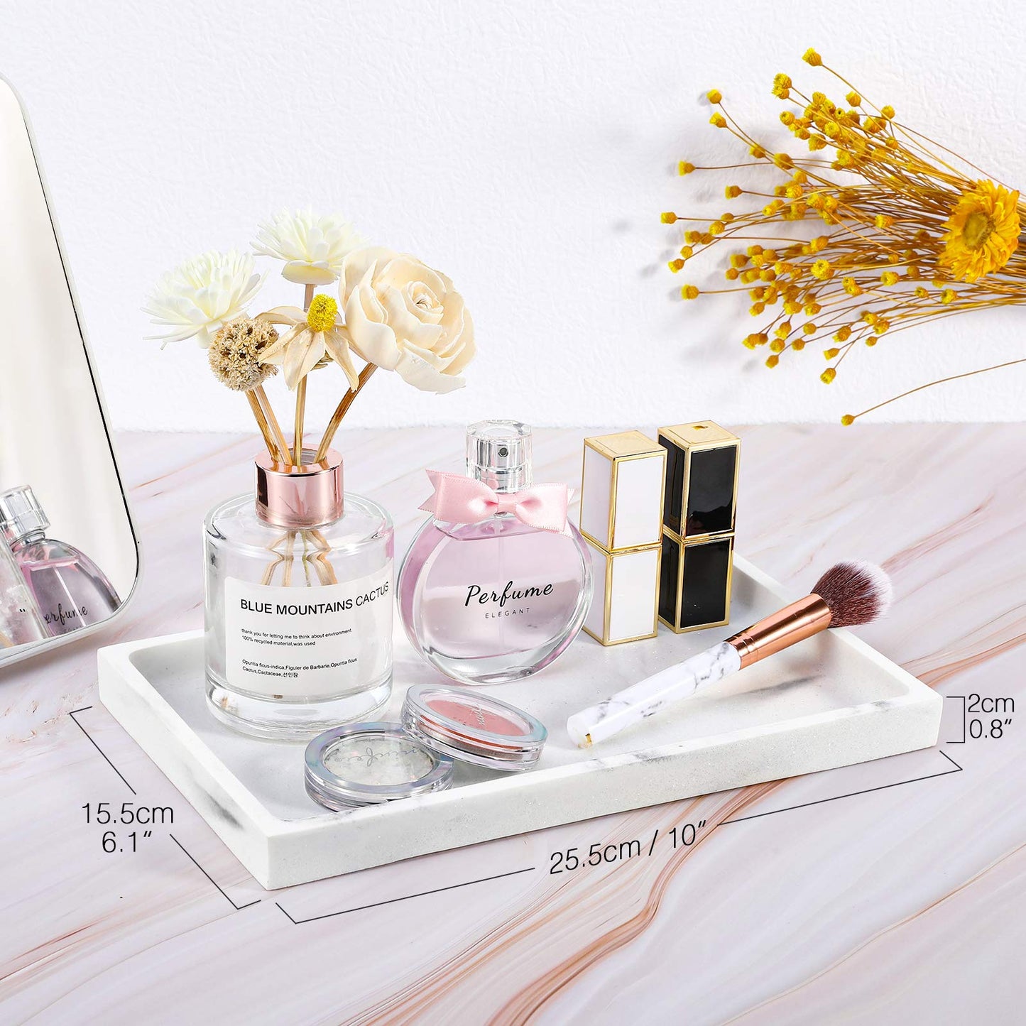Luxspire Bathroom Vanity Tray, Resin Dresser Jewelry Ring Dish Tank Storage Kitchen Sink Countertop Organizer Plate Holder for Perfume Candles Soap Towel Plant Bathroom Accessories, M, Gravel White