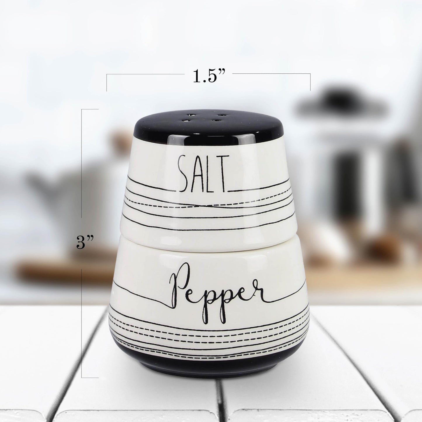 Young's Inc. Ceramic Salt and Pepper Shaker Set - Cute Kitchen Table Accessories and Decor - Stacking