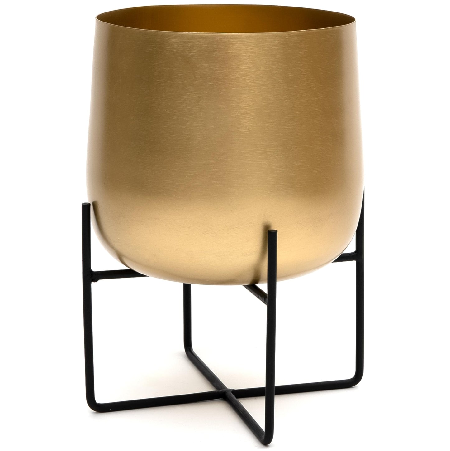 Olly & Rose 8.5 Inch Gold Metal Plant Stand with Pot - Indoor Planter, Large Flower Pot