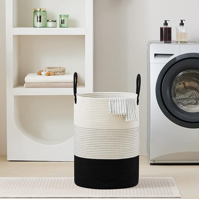 VIPOSCO Large Laundry Hamper, Tall Woven Rope Storage Basket