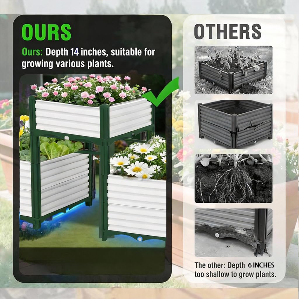 3PCS Raised Garden Beds Outdoor with Legs Planter Box, 47x20x21in Reinforced Support Rods, Drainage Grid, Multi-Combination Options for Vegetables, Flowers, Herbs, Ideal for Balcony, Patio Gardening