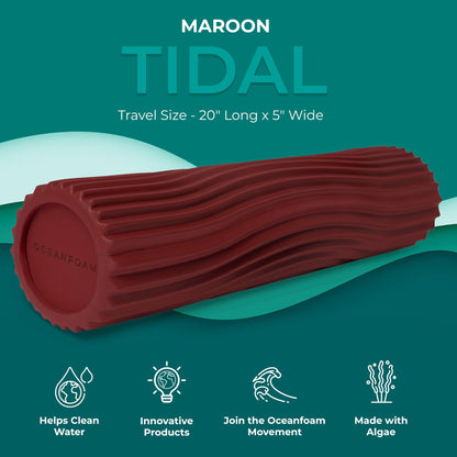Oceanfoam Tidal Roller - Black Marbled - Muscle Massage Foam Roller for Back Pain & Stretching - Firm and Ergonomic Wide Wave Textured - Yoga, Athletics, & Wellness - Full Size, 20" x 5"
