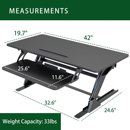 Lubvlook 42 inch Stand Up Desk Converter, Height Adjustable Sit Stand Desk Riser, Black, 42PB