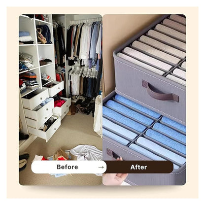 10/16/24 Grids Wardrobe Clothes Storage Organizer With PP Board Cabinet Foldable Drawer Sweater T-Shirt Jeans Storage Boxs(F)