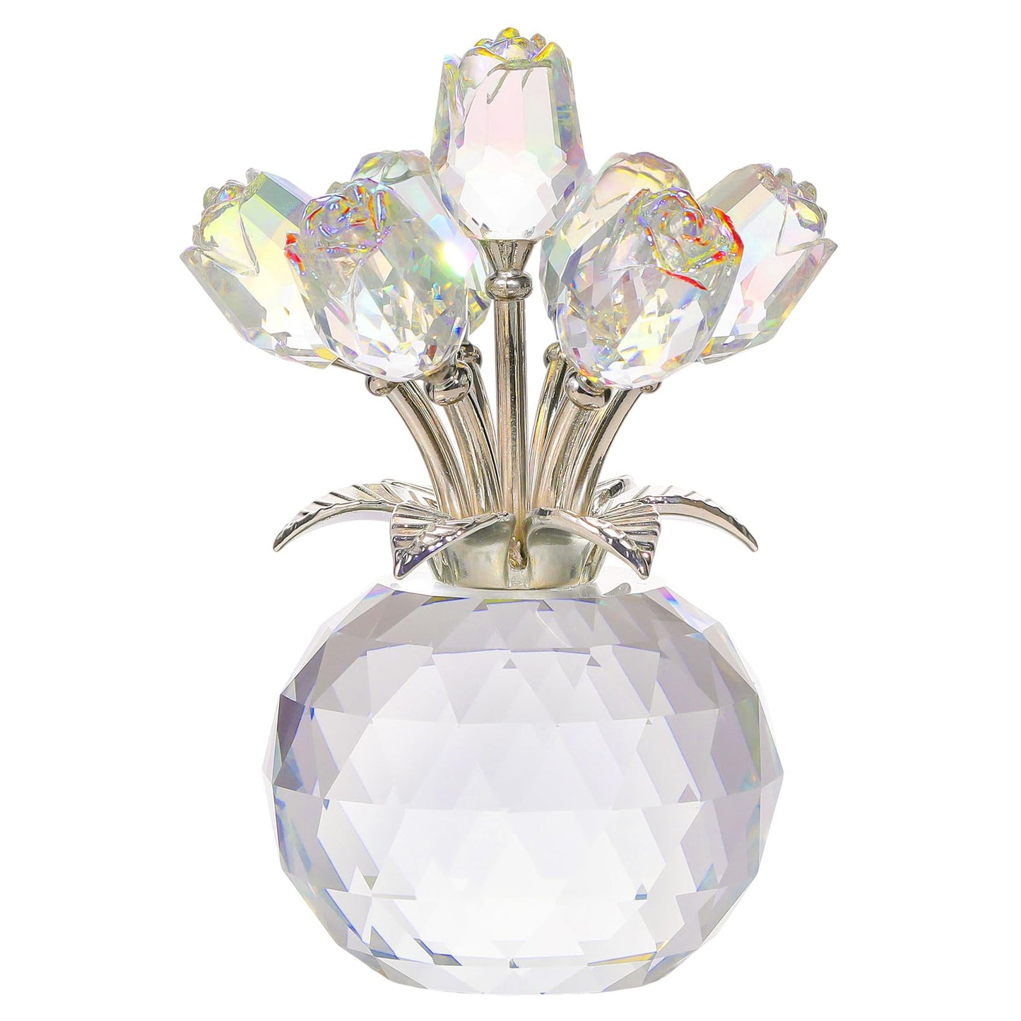 Clear Rose Flower Crystal Figurine with Vase, Bouquet Flowers Ornament Gifts for Wife Girlfriend Women, Handmade Crystal Flower Collectible Home Table Decor for Valentines Day Wedding Anniversary