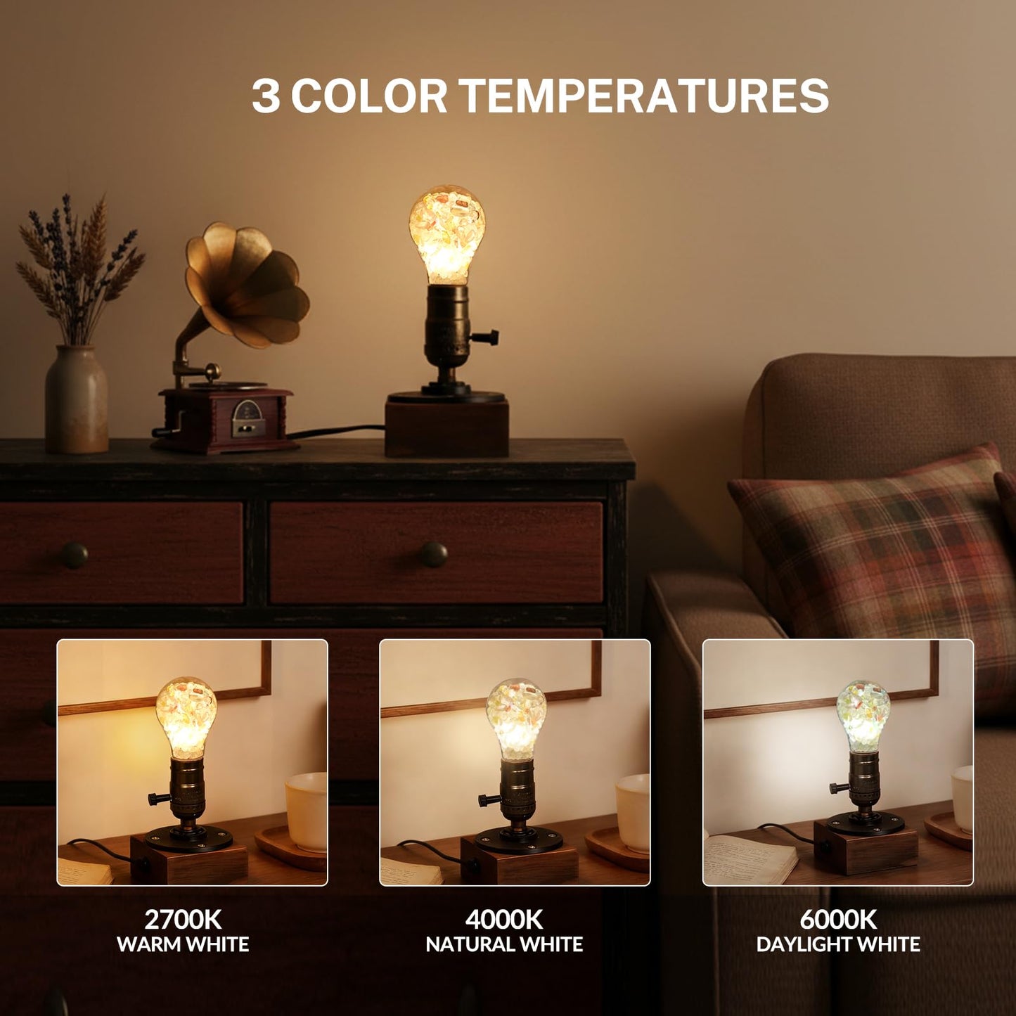 Zuria E26 LED Bulb Crystal Light Bulb, 40 watt Light Bulbs Soft Warm White, 2700K/4000K/6000K, Non-Dimmable, 5W E26 Edison Screw Bulbs for Yoga Nightlight Bedroom Living Home Decor, 2-Pack