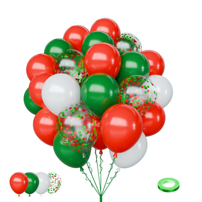 Christmas Balloons Set, 65pcs 12 Inch Red Green White Confetti Balloons, Red and Green Latex Balloons for Christmas Party Decorations