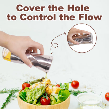 Olive Oil And Vinegar Dispenser Set - 2 Piece Glass Oil Dispenser Bottle for Kitchen with No Drip, 10 OZ