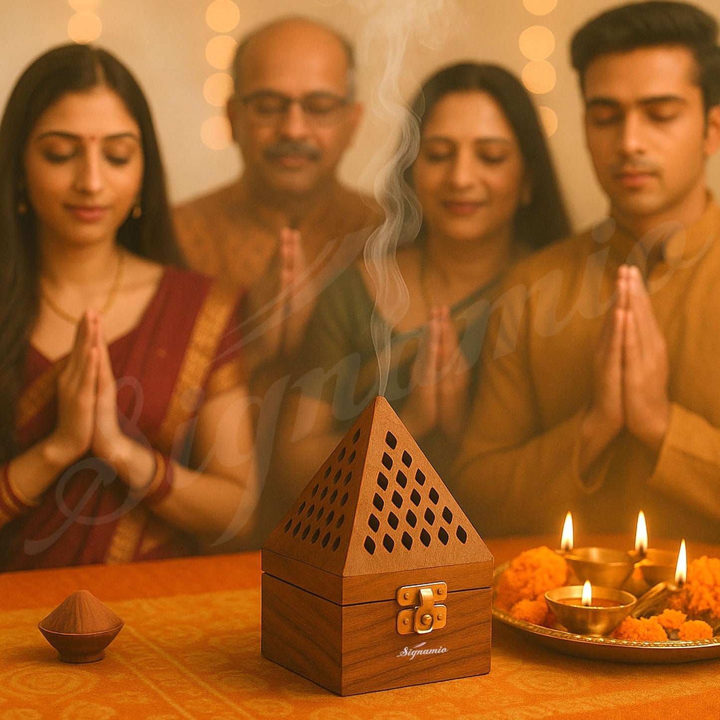 SIGNAMIO® 3 Pcs Premium Wooden Sambrani Dhoop & Incense Stick Agarbatti Holder Set: Agarbatti Stand with Ash Catcher, Pooja Room Decoration Essential, Pooja Thali Accessories, and Mandir Decor Items