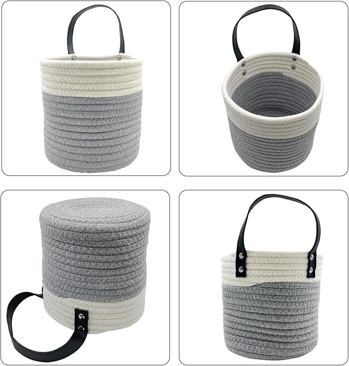 Cotton Rope Hanging Baskets for Organizing 2 Pcs Round Small Wall Basket