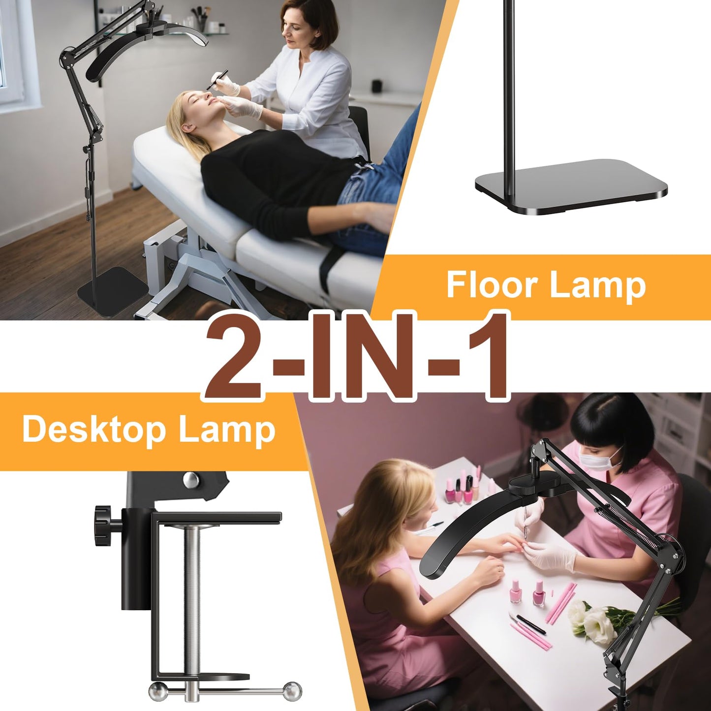 KALVISH 2-in-1 Half Moon Lash Light, 2026 Foldable LED Floor Lamp with Adjustable Brightness & Color, Shadow-Free Lighting for Eyelash Extensions, Nail Art, Tattoo, Skincare, Crafts, Salon & Home