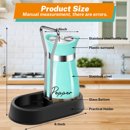 Teal Salt and Pepper Shakers Set with Holder,4 oz Turquoise Kitchen Decor and Accessories Farmhouse Gadgets Table Housewarming Gift Christmas Decor Refillable Design (Teal)