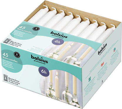 BOLSIUS White Household Candles 7 Inch Dinner Candlesticks - 45 Count Bulk Pack - 6+ Hours Clean Burning - Premium European Quality - Shabbat Candles - No Palm Oil - 0% Animal Fat - Emergency Candle