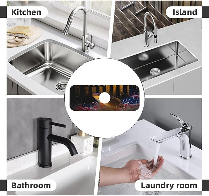 Wood American Flag Fish Kitchen sink faucet pad, strong water absorption