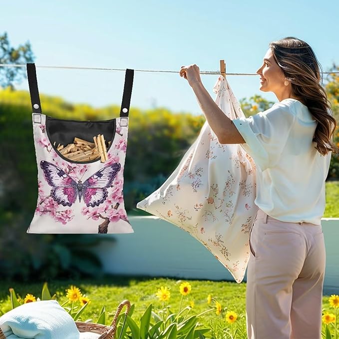 Clothes Pin Hanging Bag, Butterfly Clothes Pins Bag Holder Outdoor 4.Stylish