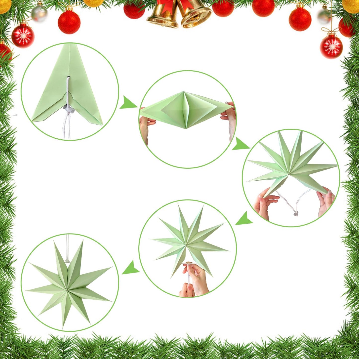 5 PCS Paper 9-Pointed Star Lanterns Hanging Stars Christmas Party Decorations Hanging Lampshade Christmas New Year Wedding Birthday Home Party Decorations(12 Inch) (Macaron 5PCS)