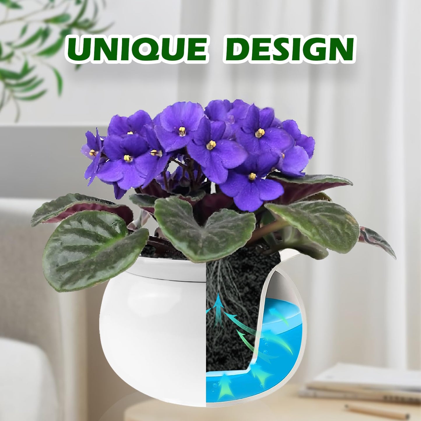 BUYMAX African Violet Pots, 6 inch Ceramic Easy Self Watering Plant Pot for Busy Plant Lovers, Automatically Absorb Appropriate Amount of Water, Flower Pot Indoor-Plants Not Included