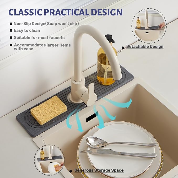 Stone Faucet Mat for Kitchen Sink，Super Absorbent Diatomite Fast Drying Stone