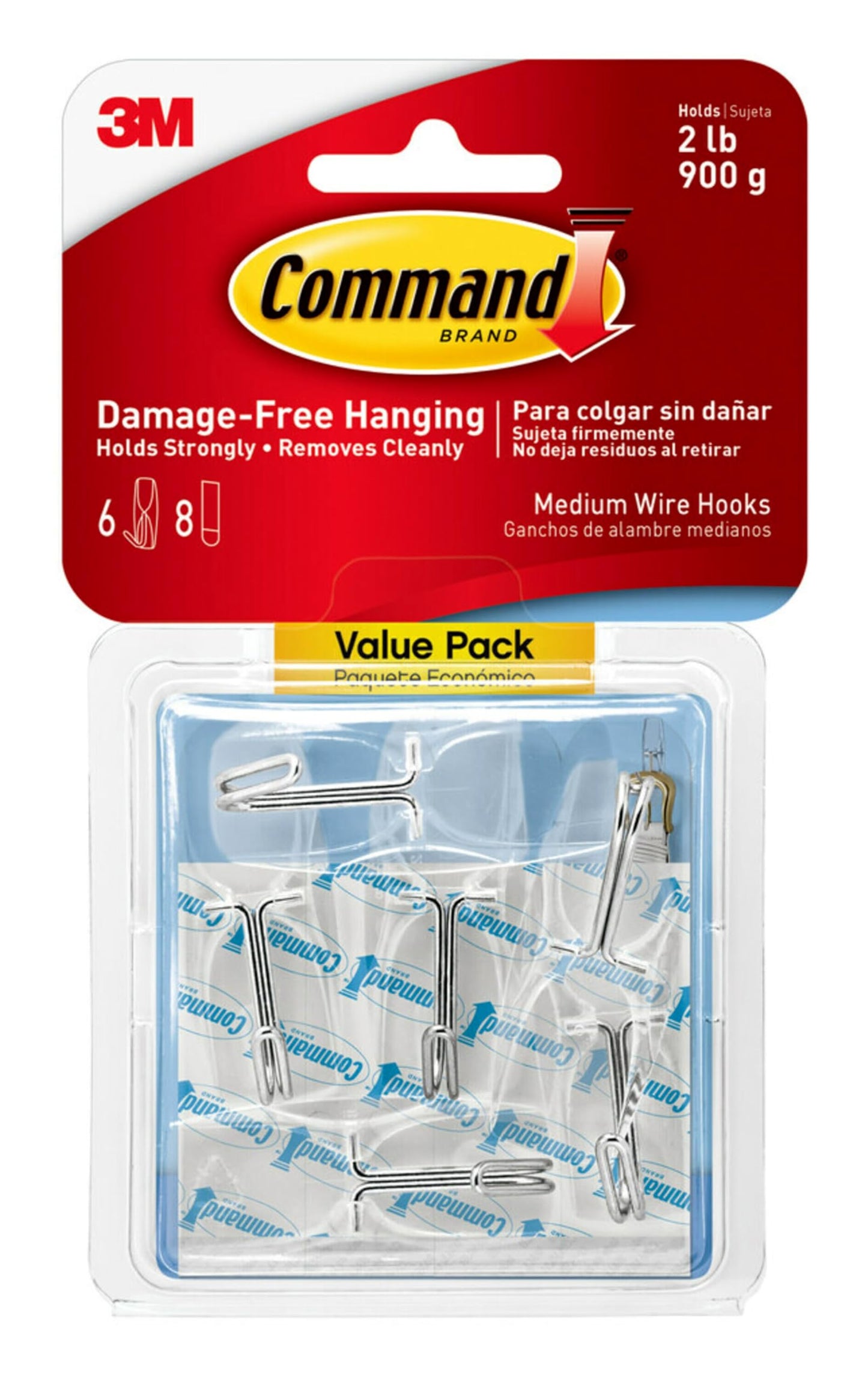Command Medium Clear Wire Toggle Hooks, 6 Wall Hook and 8 Strips, Damage-Free Hanging with Adhesive, Great for Hanging, Organization, and Storage, Holds up to 2 lb