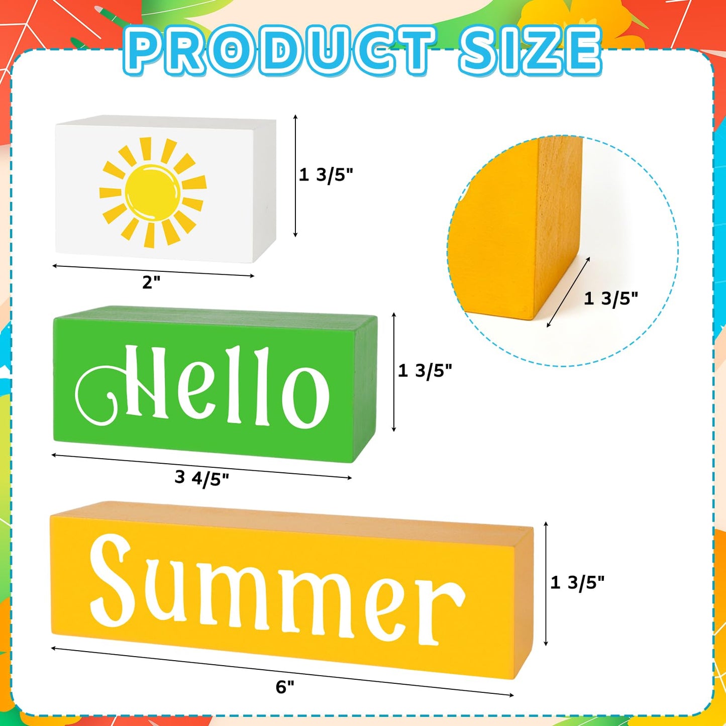 COCHIE Wooden Hello Summer Decorations Table Sign, Sunshine Beach Table Top Centerpiece Blocks Decorations for Home, Office, Mantel, Tabletop, Party, Shelf Set of 3 (Summer)