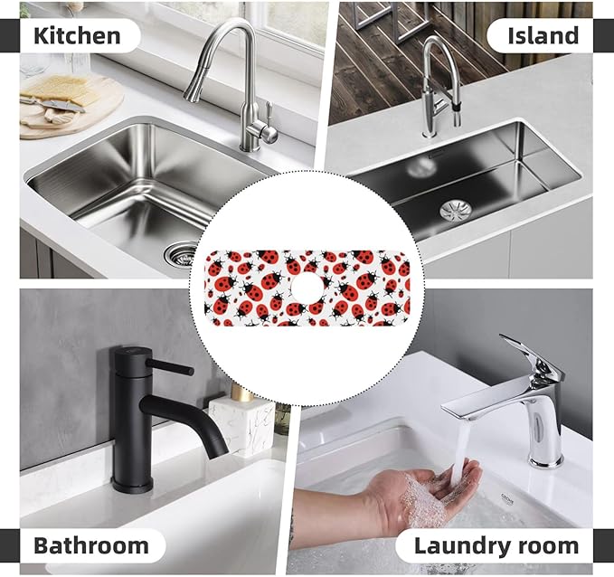 Kitchen Sink Splash Guard Faucet Mat Ladybug Cartoon 15"x5.5", Diatom Mat