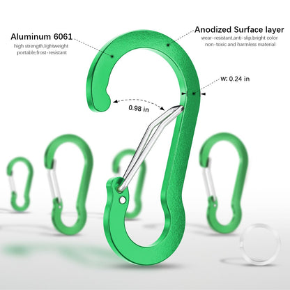 sprookber 3.2 Inch Aluminum Carabiner Clips D Ring, Caribeaner Spring Snap Hook with Keychain for Camping, Hiking, Gym & Outdoor Gear, Set of 10(Multicolor)
