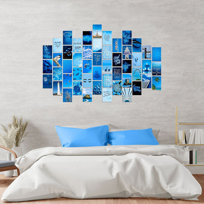 WOONKIT Blue Wall Collage Kit - Aesthetic Pictures, Room Decor for Teen Girls, 50pcs 4x6 inch