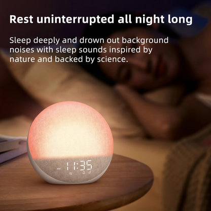 Sunrise Alarm Clock White Noise Machine: Natural Wake Up Light - Dimmable Clock with Bluetooth Speaker for Bedroom - 25 Sleep Sounds for Baby Adults Kids Putty