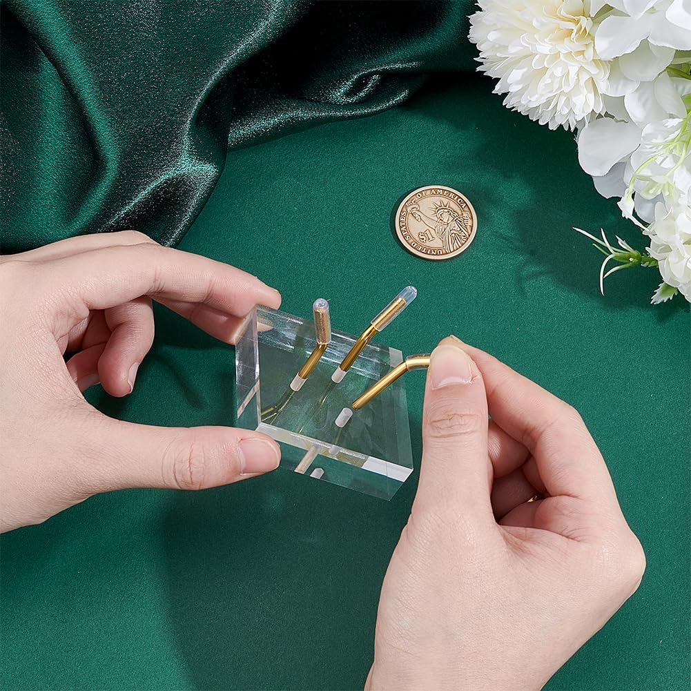 NBEADS 2 Sets Gold Metal Arm Display Stand, Crystal Display Stand Rock Display Stands Easel with Acrylic Base Decorative Easel Holder for Crystal Ball Eggs Mineral Geodes Rock, 2x2x1.9inch