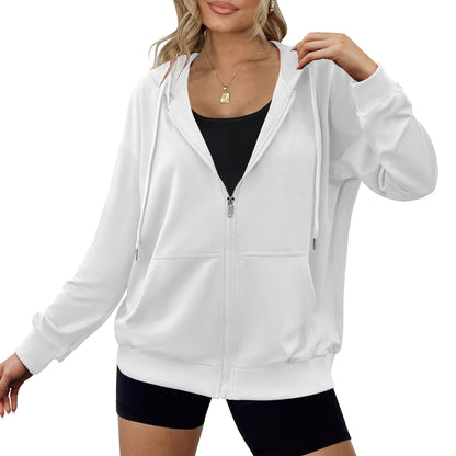 Zeagoo Women's Lightweight Hoodie with Pockets Oversized Sweatshirt Full-Zip Hooded Jacket Long Sleeve White