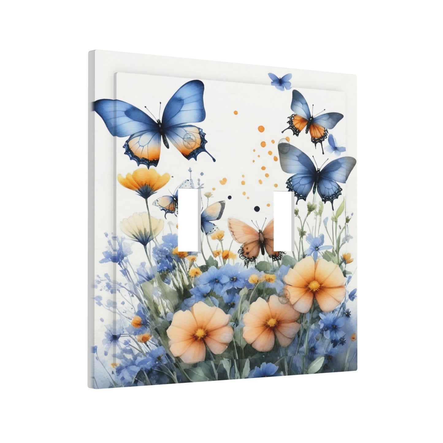 Decorative Art Light Switch Covers Butterfly Blooms 2 Gang Double Toggle Wall Plate Decorative Switchcover Electrical Switchplate for Home Decor
