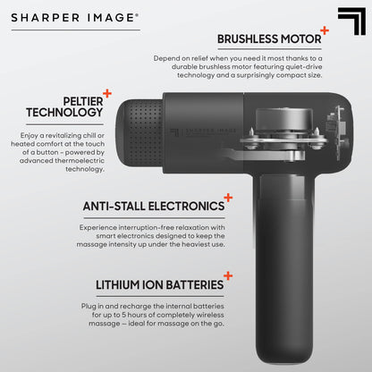 Sharper Image® Powerboost® Pro+ Hot & Cold Deep Tissue Massage Gun - 6 Speeds, 6 Attachments, 5-Hour Battery, Travel Case, Charging Base, Shoulder & Back Massager, Pain Relief Tool, FSA Eligible