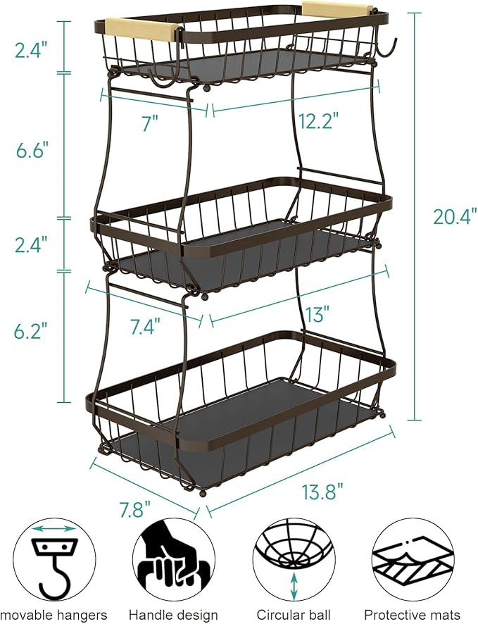 2 Tier Large Fruit Basket for Kitchen Counter