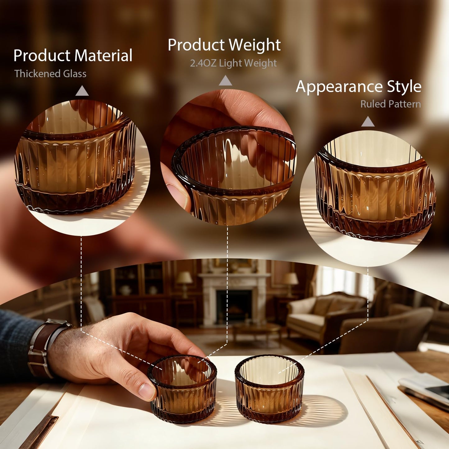 Aloelcap12PCS Amber Tealight Candle Holder Set, 2''X 1.3''Votive Candle Holders for Party Supplies, Tea Light Holders for Tablecenterpieces, Home Decor