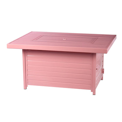 Oakland Living Rectangular 48 in. x 36 in. Aluminum Propane Fire Pit Table, Glass Beads, Two Covers, Lid, 57,000 BTUs in Pink Finish