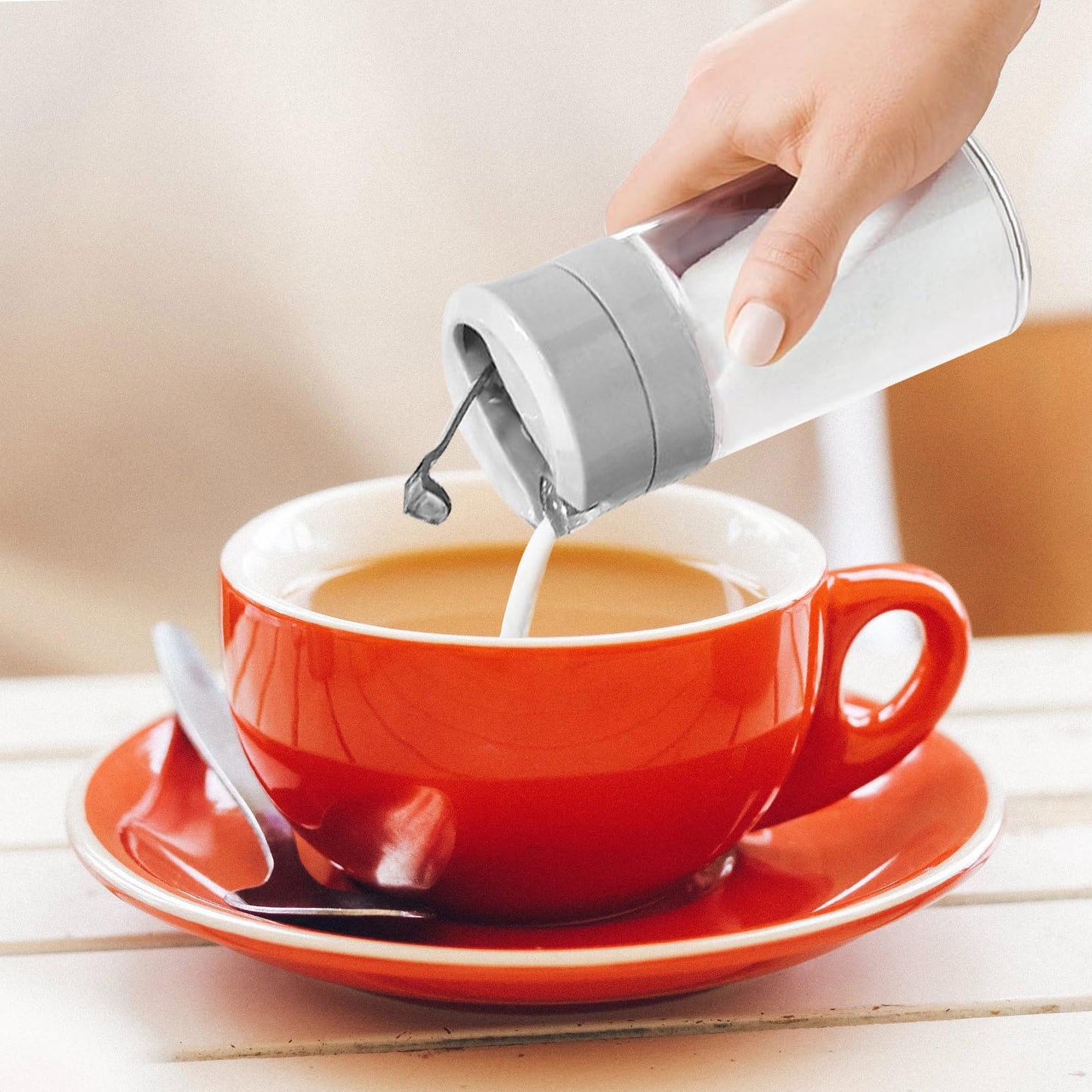 Sekonow 2Pcs Glass Sugar Dispenser with Auto Flip Pour Spout, Weighted Pourer Sugar Container, 8.5oz Sugar Bowl Shaker Jar Salt Dish Holder Coffee Bar Accessories, Grey