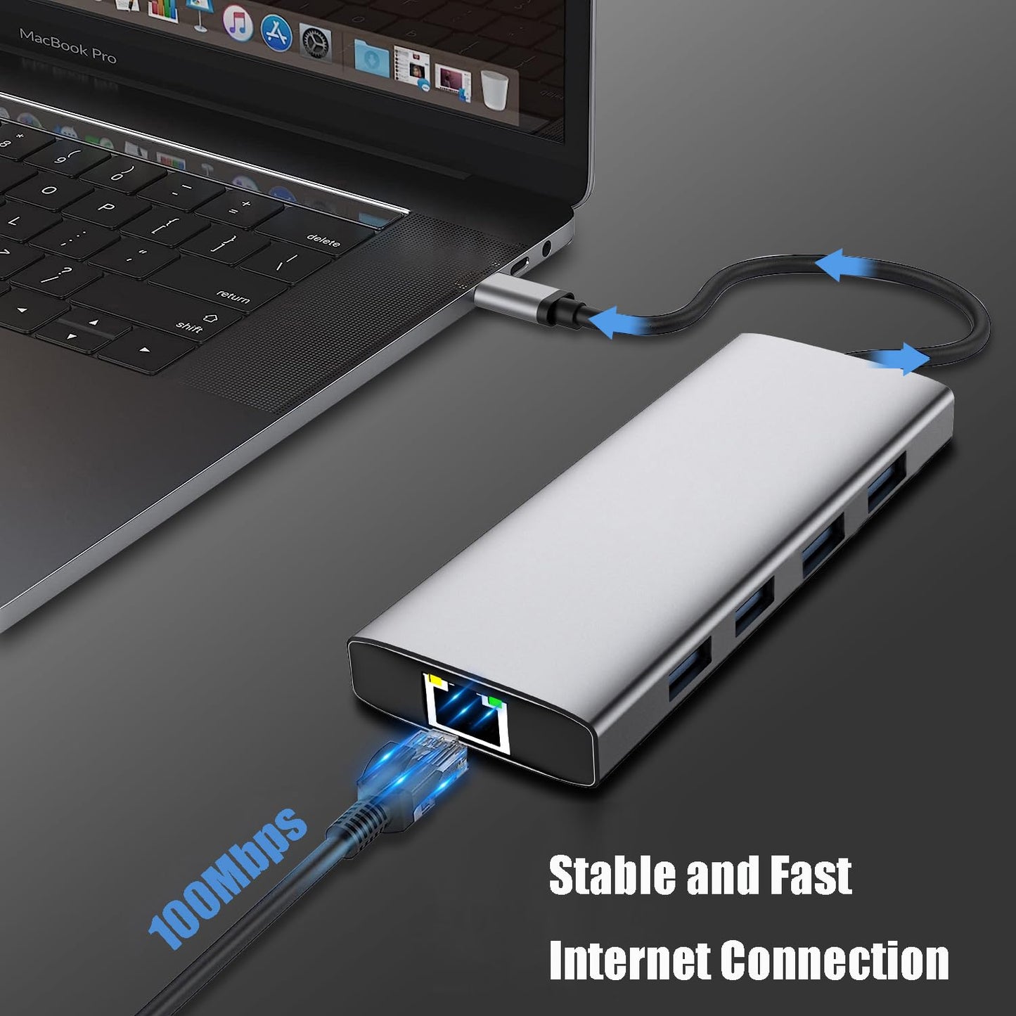 USB C HUB, USB C Adapter 11 in 1 Dongle with 4K HDMI, VGA, Type C PD, USB3.0, RJ45 Ethernet, SD/TF Card Reader, 3.5mm AUX, Docking Station Compatible with MacBook Pro/Air, Other Type C Laptops