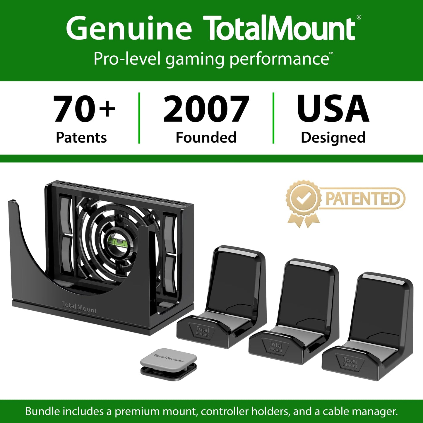TotalMount – Wall Mount for Xbox Series S – Holds Xbox Series S on a Wall by Your TV (Black Mount and 3 Controller Holders)