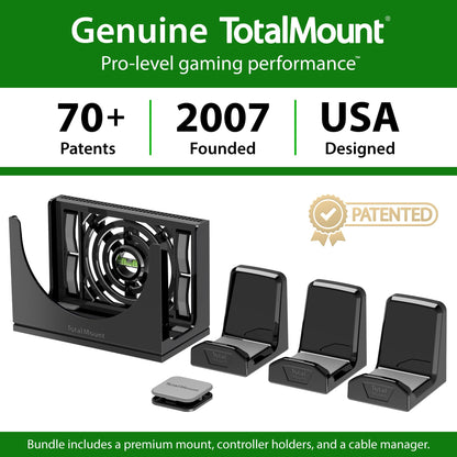 TotalMount – Wall Mount for Xbox Series S – Holds Xbox Series S on a Wall by Your TV (Black Mount and 3 Controller Holders)