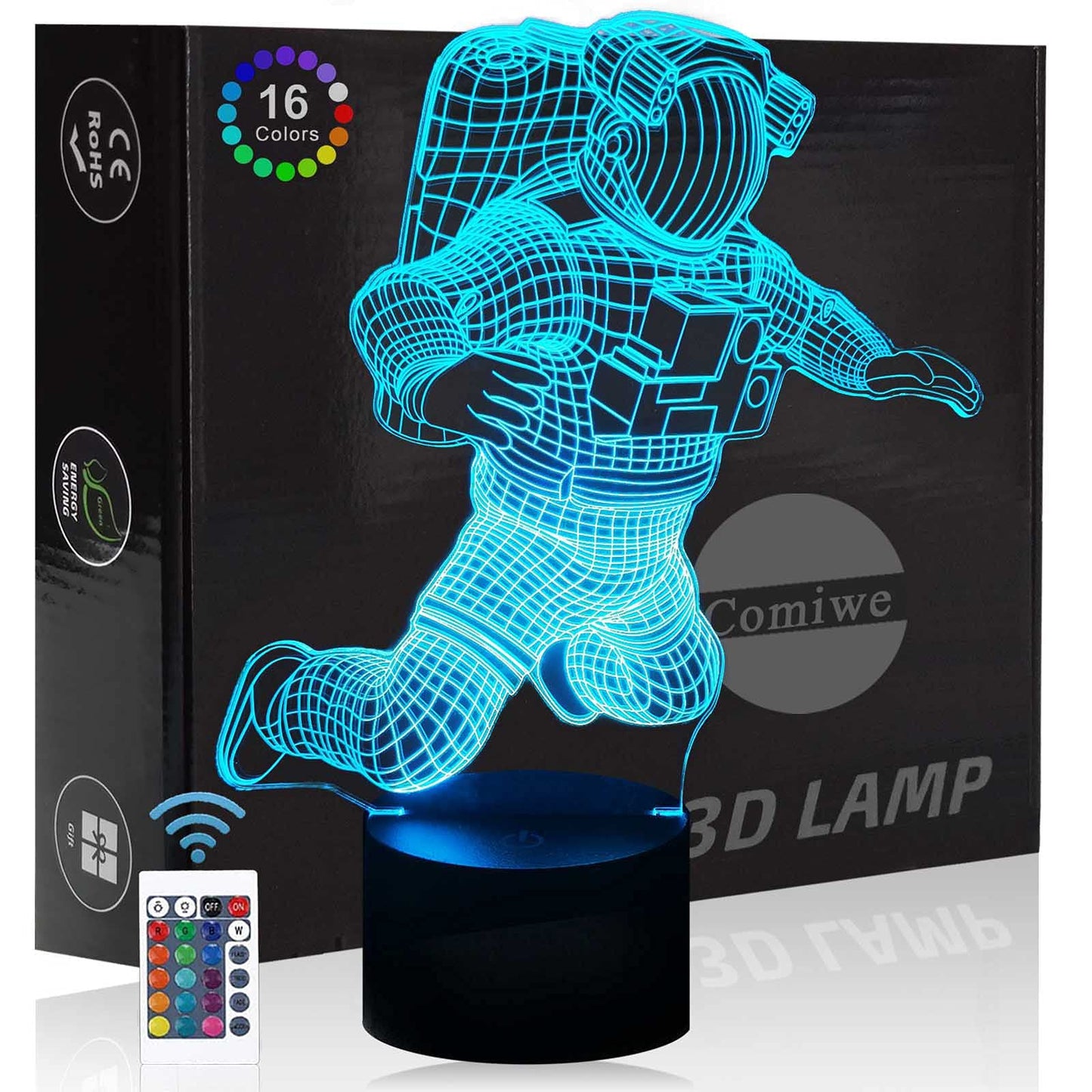 Comiwe Astronaut 3D Illusion Night Light Toys,16 Colours Change Smart Touch & Remote Control,Home Decor LED Bedside Table Desk Lamp,Christmas Birthday Gift for Girls Boys Kids Adults Friends & Family